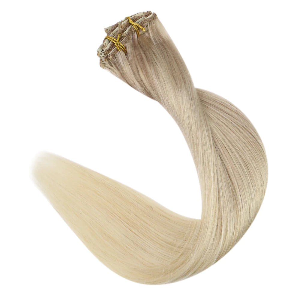 Clip In Remy Human Hair Extensions Straight Balayage Color