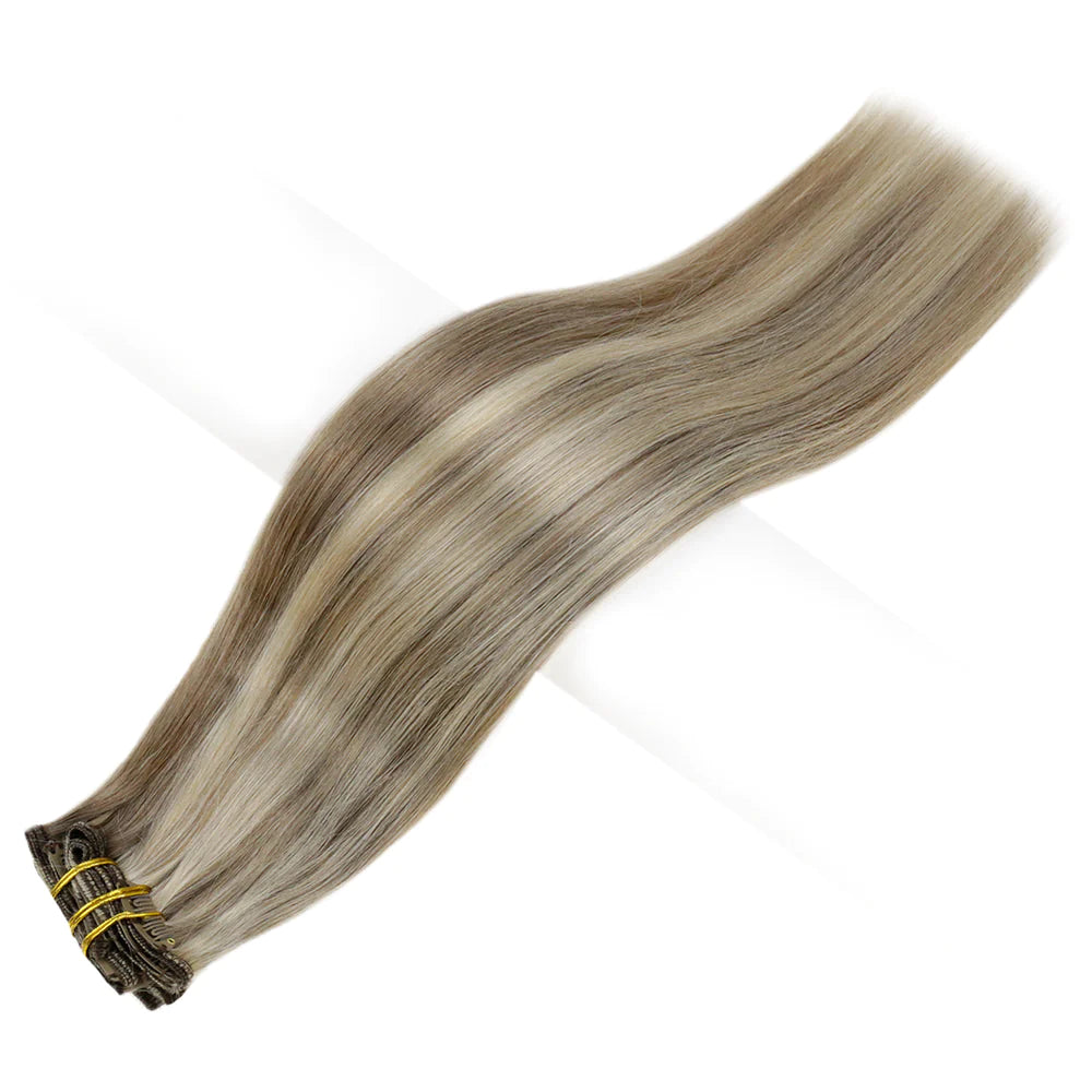 Clip In Remy Human Hair Extensions Straight Piano Color