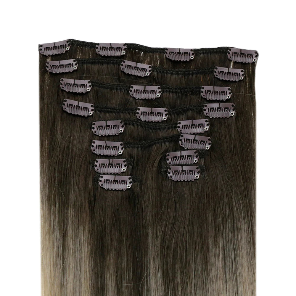 Clip In Remy Human Hair Extensions Straight Balayage Color