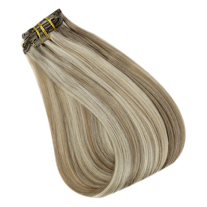 Clip In Remy Human Hair Extensions Straight Piano Color