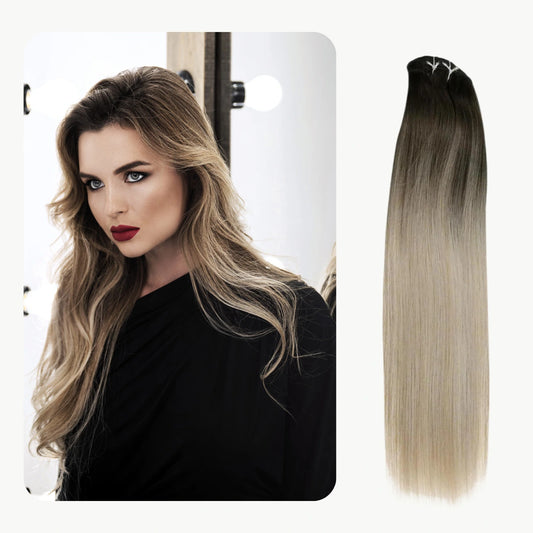 Clip In Remy Human Hair Extensions Straight Balayage Color