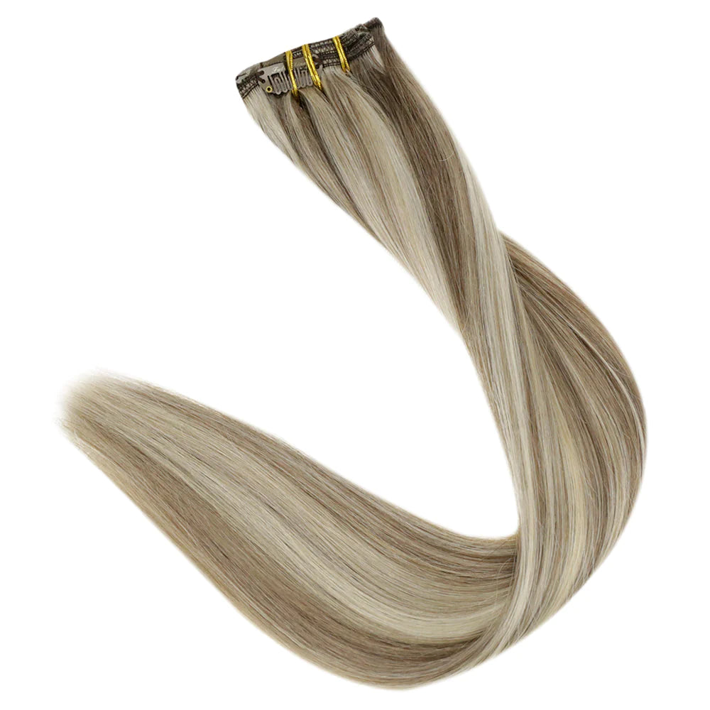 Clip In Remy Human Hair Extensions Straight Piano Color