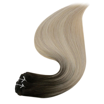 Clip In Remy Human Hair Extensions Straight Balayage Color