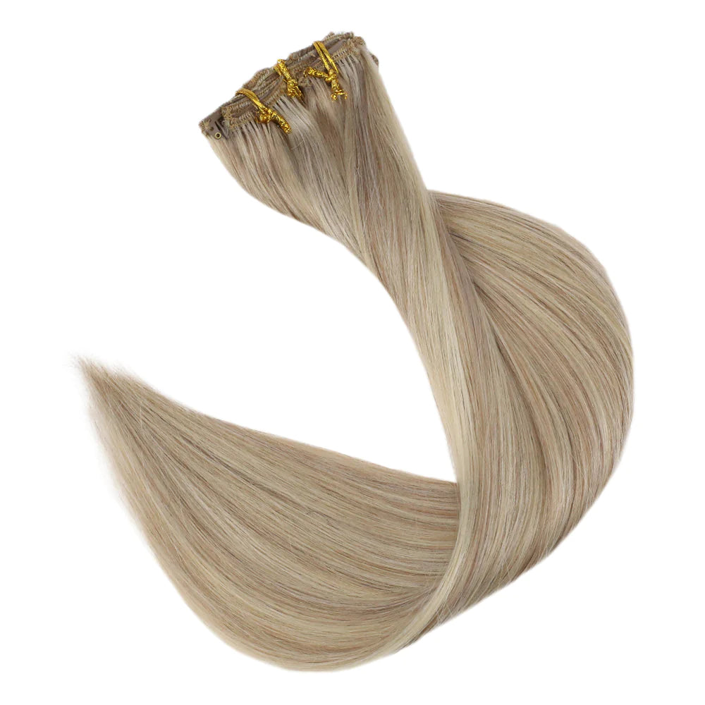 Clip In Remy Human Hair Extensions Straight Piano Color