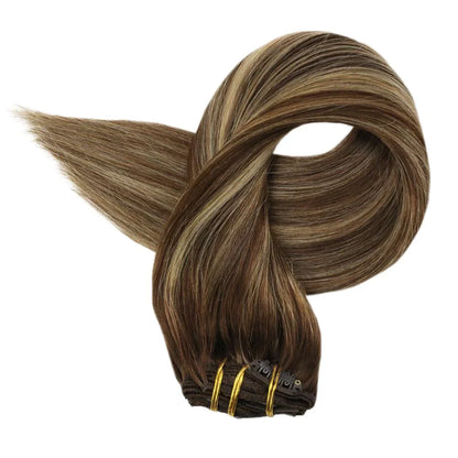 Clip In Remy Human Hair Extensions Straight Balayage Color