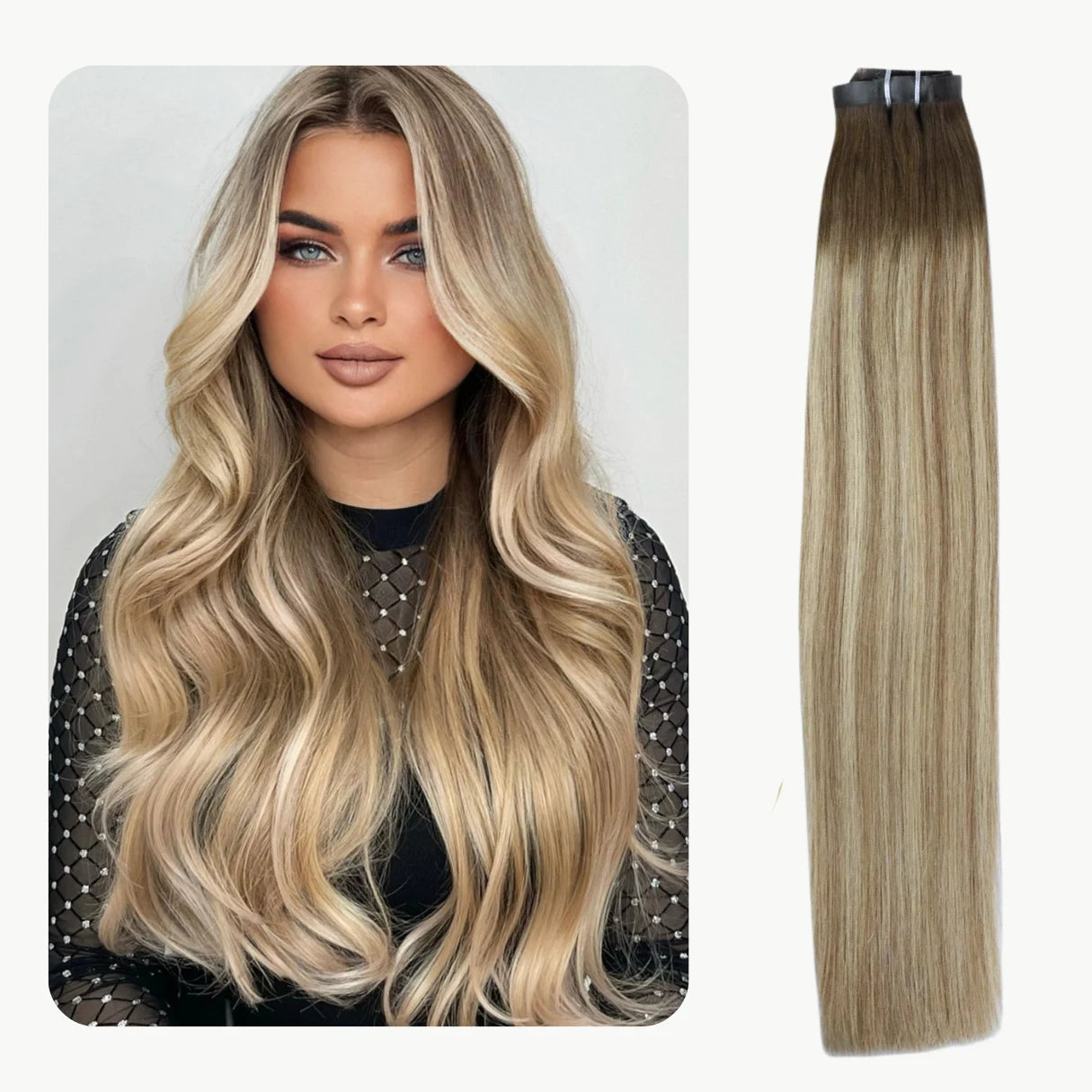 Clip In Remy Human Hair Extensions Straight Balayage Color