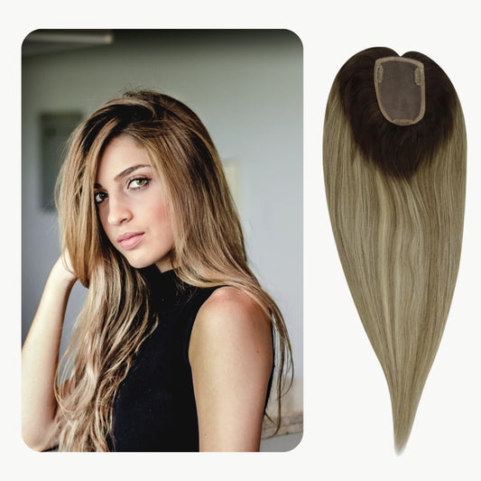 Topper Mono Base Remy Human Hair Straight Balayage Color