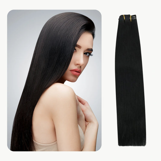 Clip In Remy Human Hair Extensions Straight Black Color