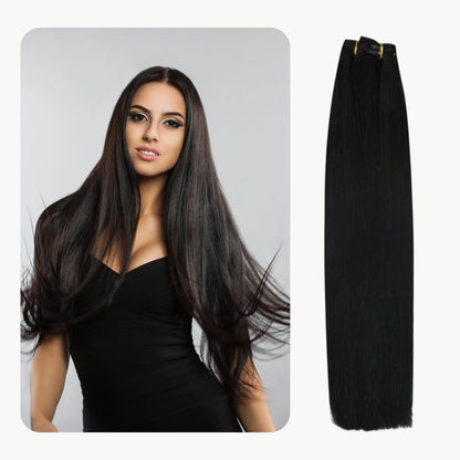 Clip In Remy Human Hair Extensions Straight Black Color