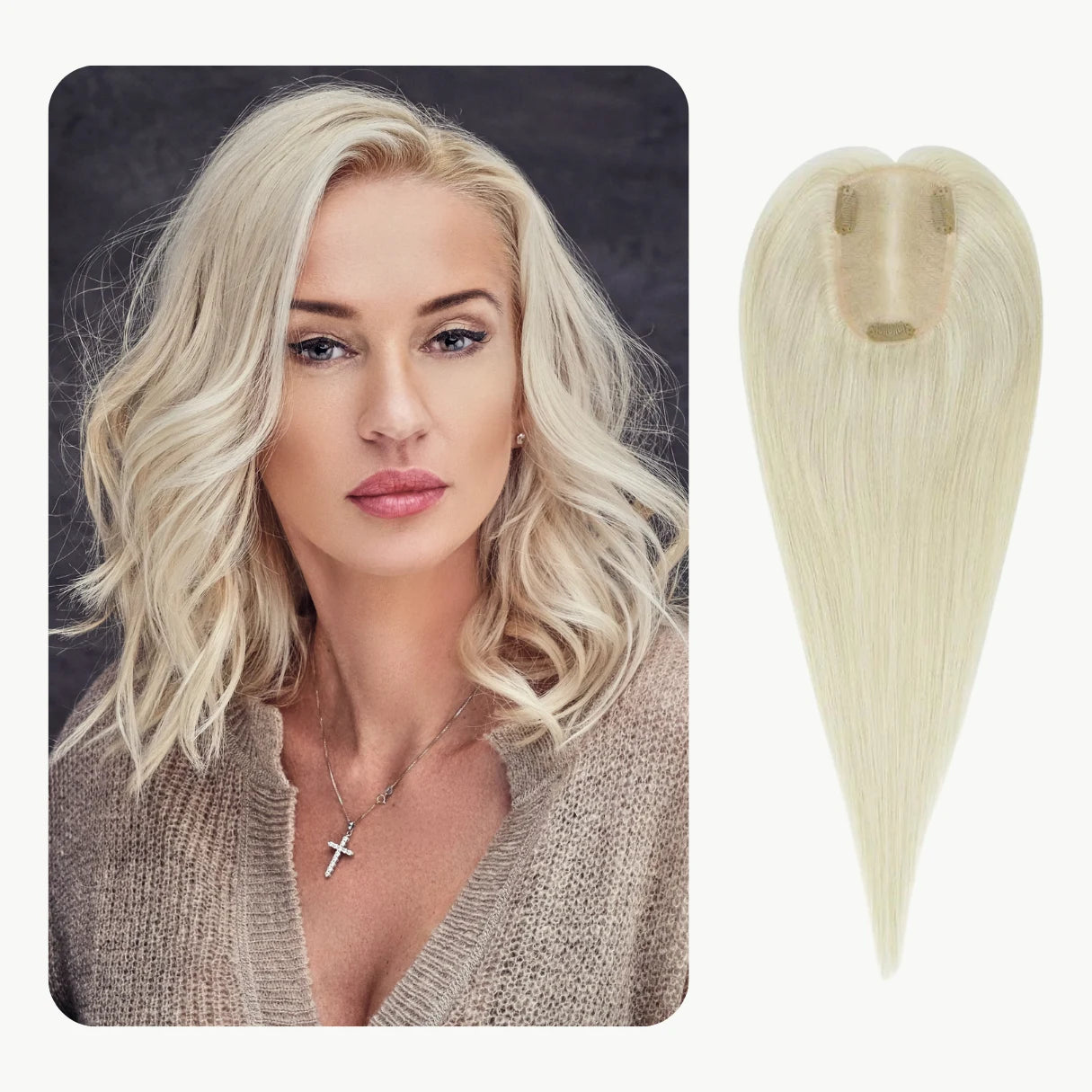 Topper Mono Base Remy Human Hair Straight Blonde Color