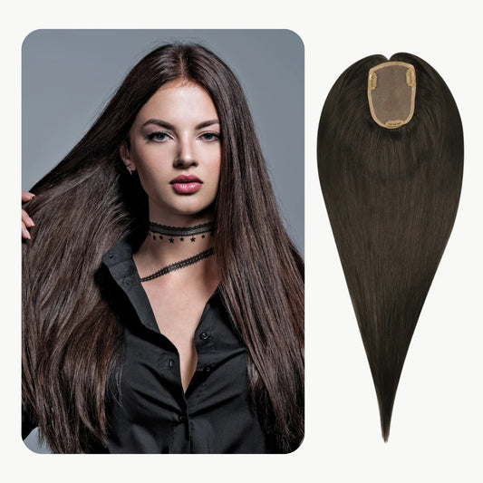 Topper Mono Base Remy Human Hair Straight Brown Color