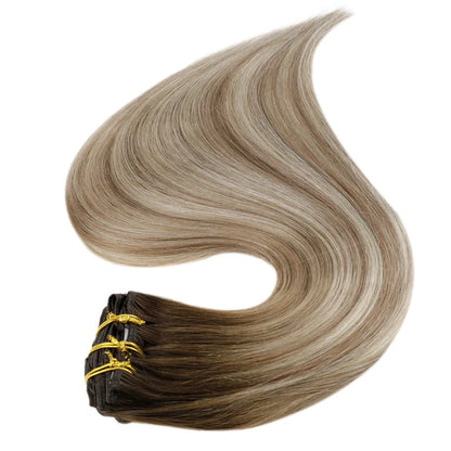 Clip In Remy Human Hair Extensions Straight Balayage Color