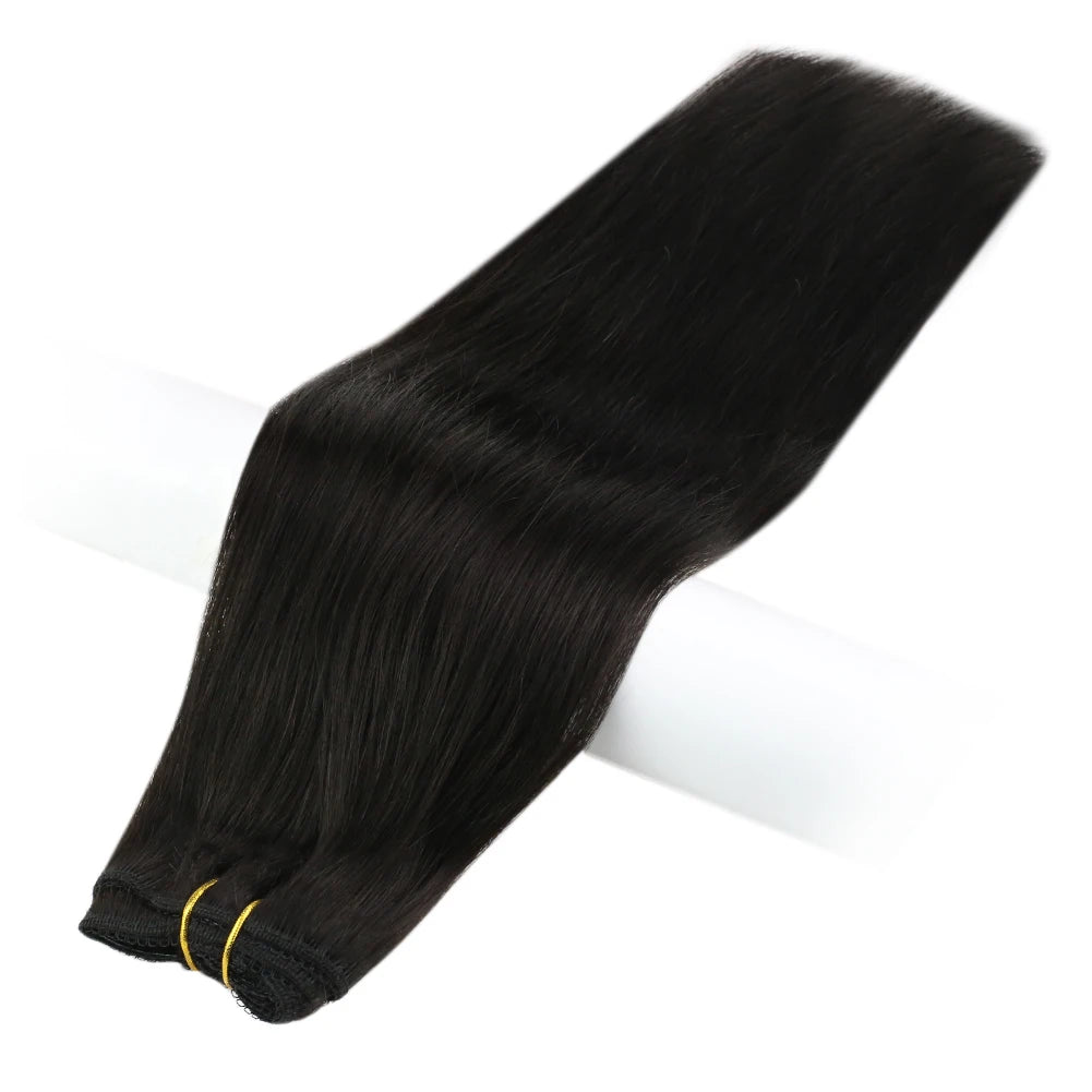 Clip In Remy Human Hair Extensions Straight Black Color