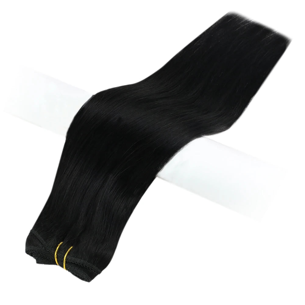 Clip In Remy Human Hair Extensions Straight Black Color