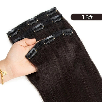 Clip In Remy Human Hair Extensions Straight Black Color