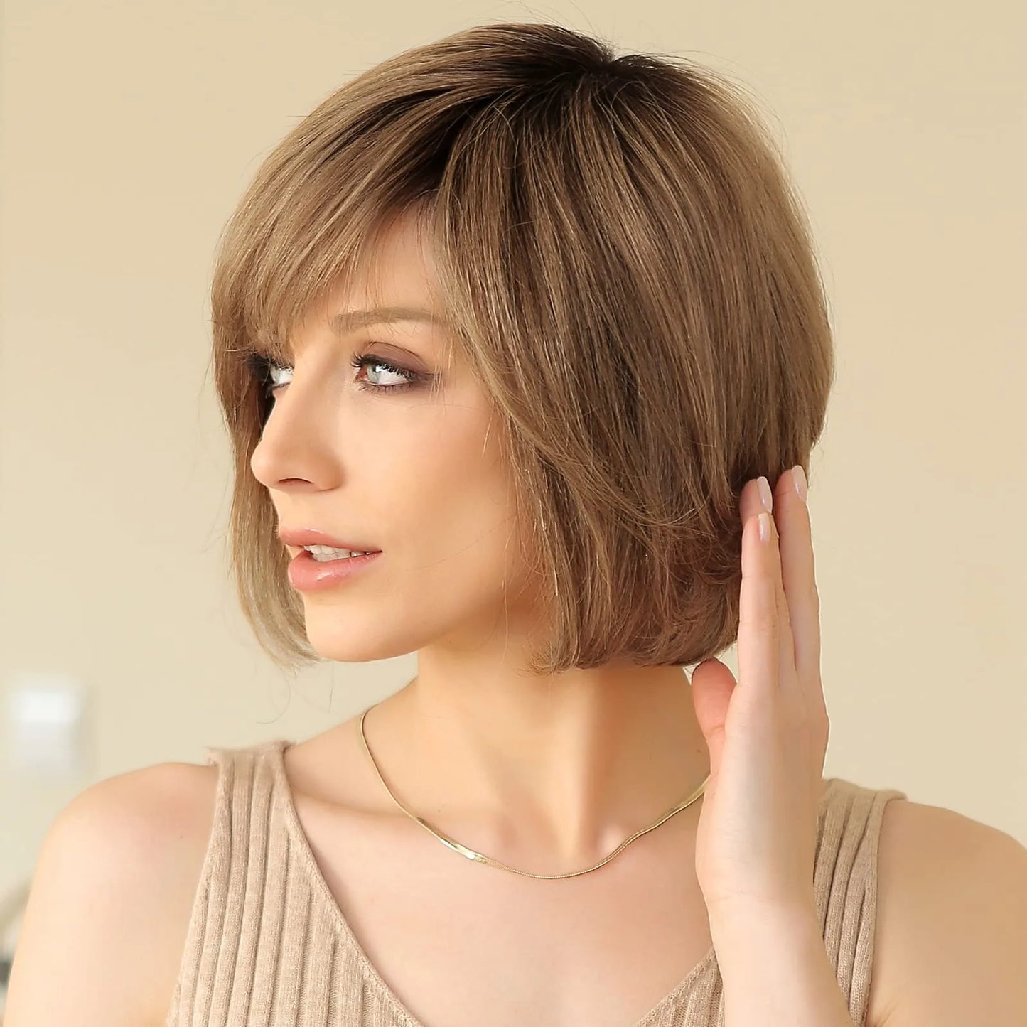 Hand-Tied Lace Front Wig Remy Human Hair Brown Color