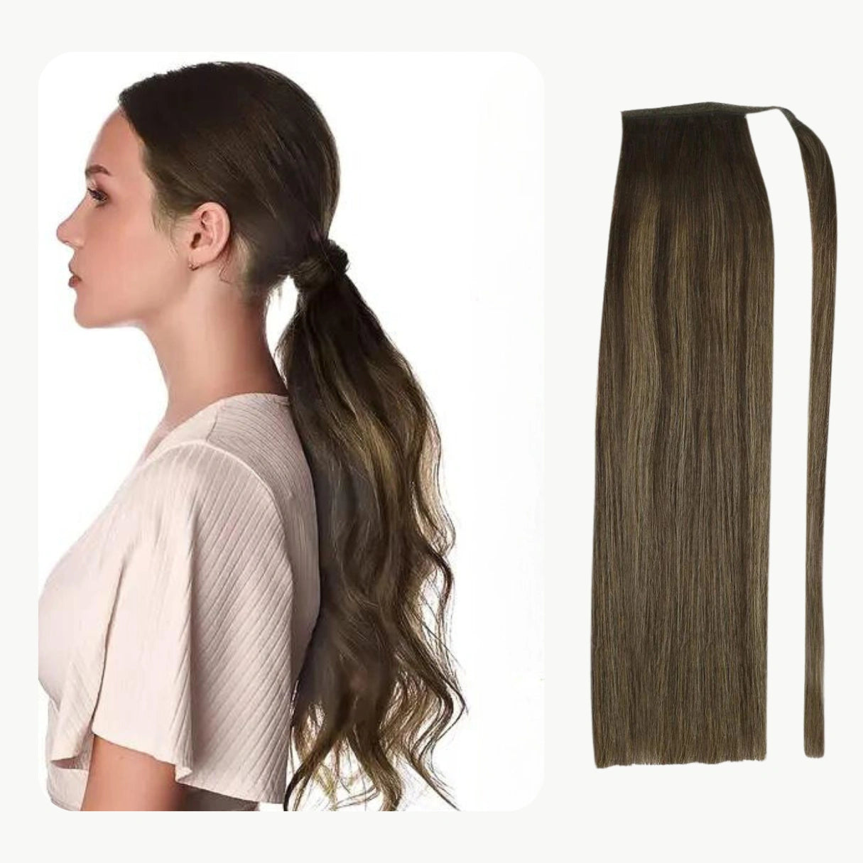 Ponytail Remy Human Hair Extensions Straight Balayage Color