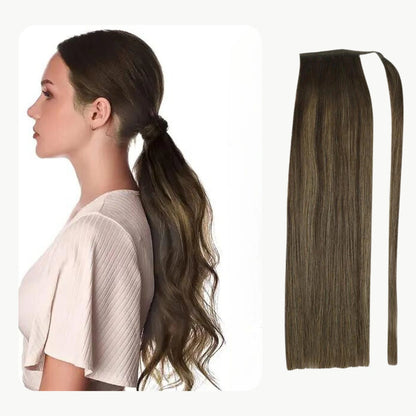 Ponytail Remy Human Hair Extensions Straight Balayage Color