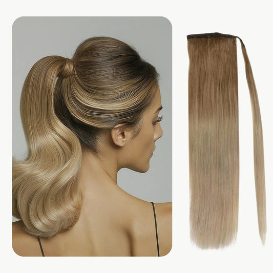 Ponytail Remy Human Hair Extensions Straight Ombre Color