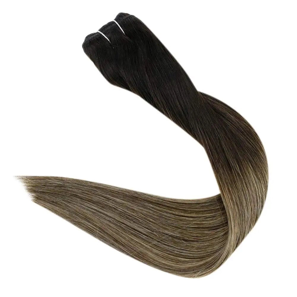 Clip In Remy Human Hair Extensions Straight Balayage Color