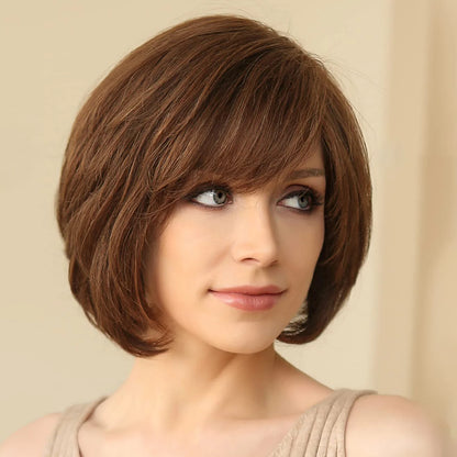 Hand-Tied Lace Front Wig Remy Human Hair Brown Color