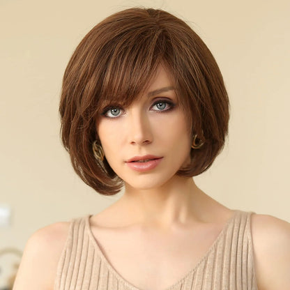 Hand-Tied Lace Front Wig Remy Human Hair Brown Color