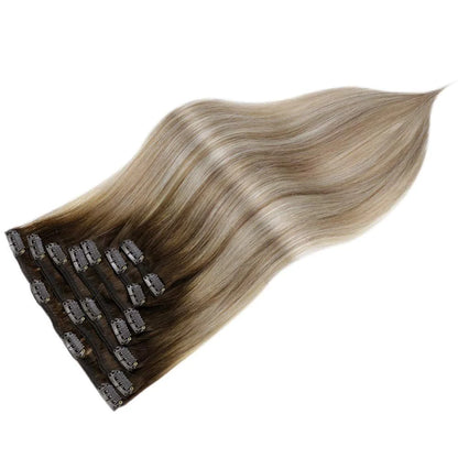 Clip In Remy Human Hair Extensions Straight Balayage Color