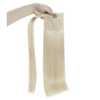 Ponytail Remy Human Hair Extensions Straight Blonde Color