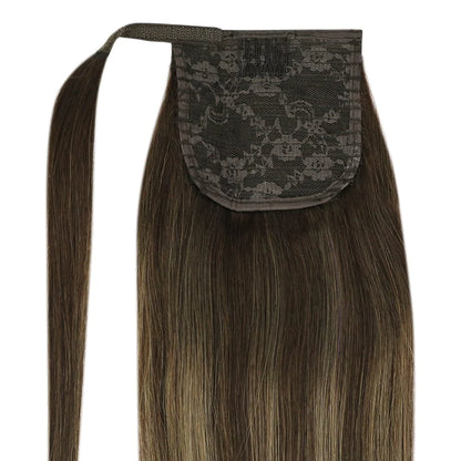 Ponytail Remy Human Hair Extensions Straight Balayage Color