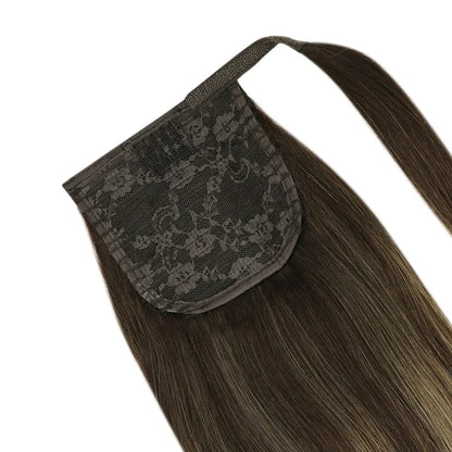 Ponytail Remy Human Hair Extensions Straight Balayage Color