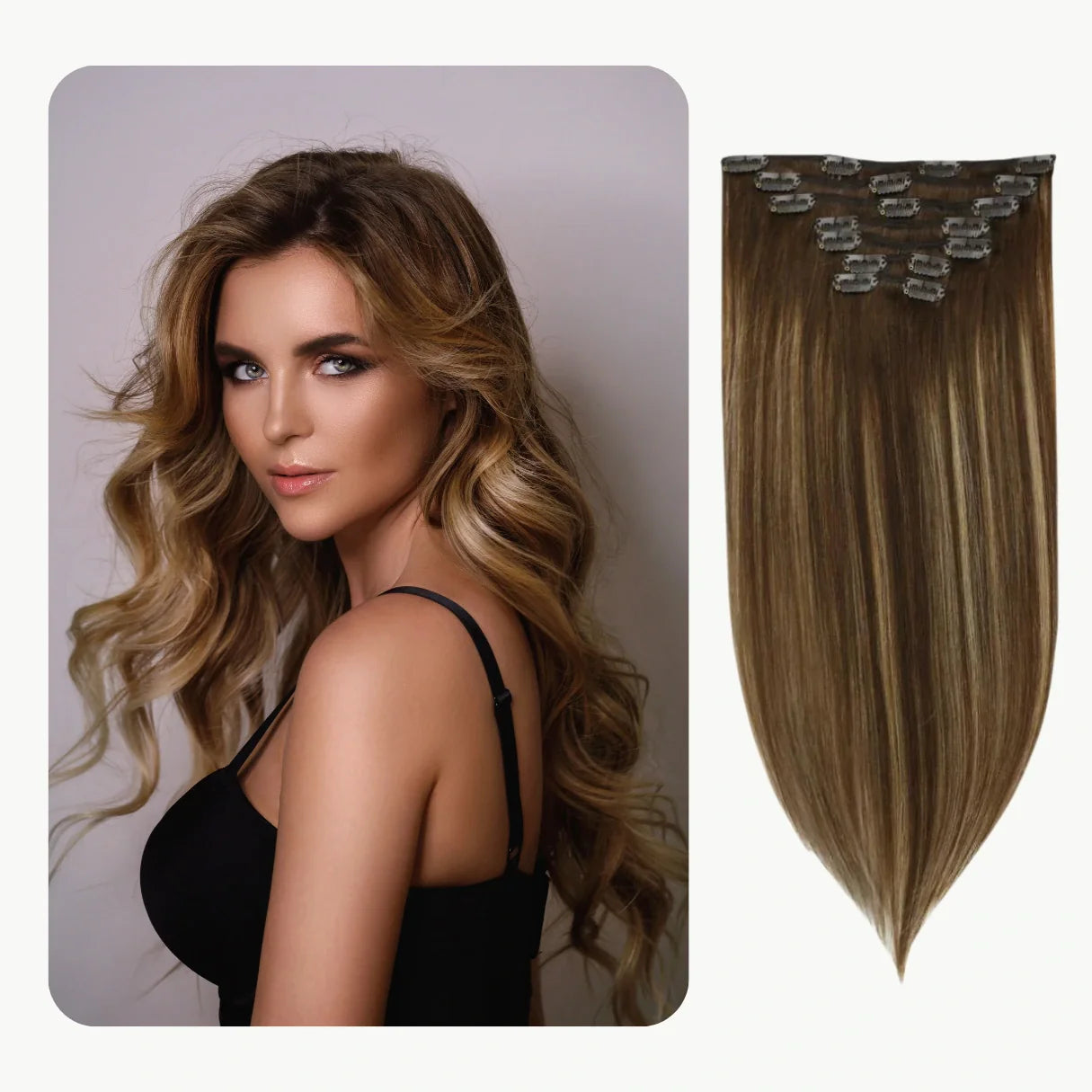 Clip In Remy Human Hair Extensions Straight Balayage Color