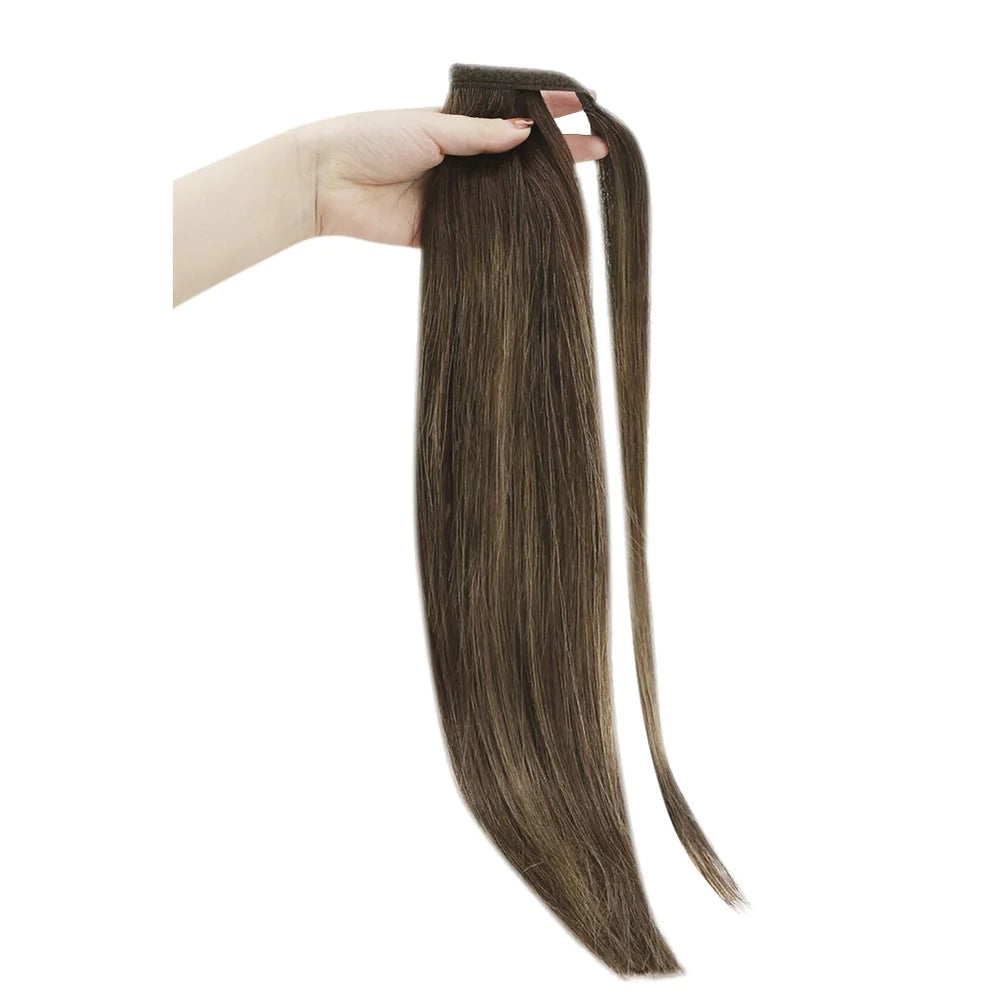 Ponytail Remy Human Hair Extensions Straight Balayage Color