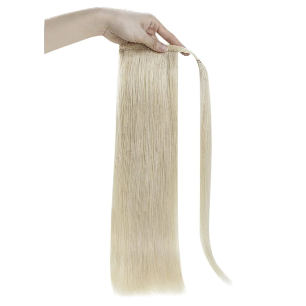 Ponytail Remy Human Hair Extensions Straight Blonde Color