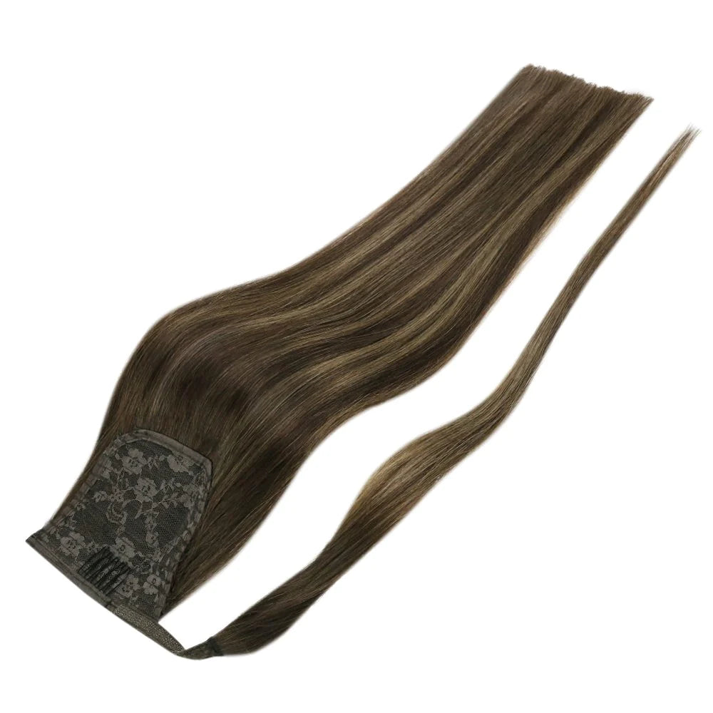 Ponytail Remy Human Hair Extensions Straight Balayage Color