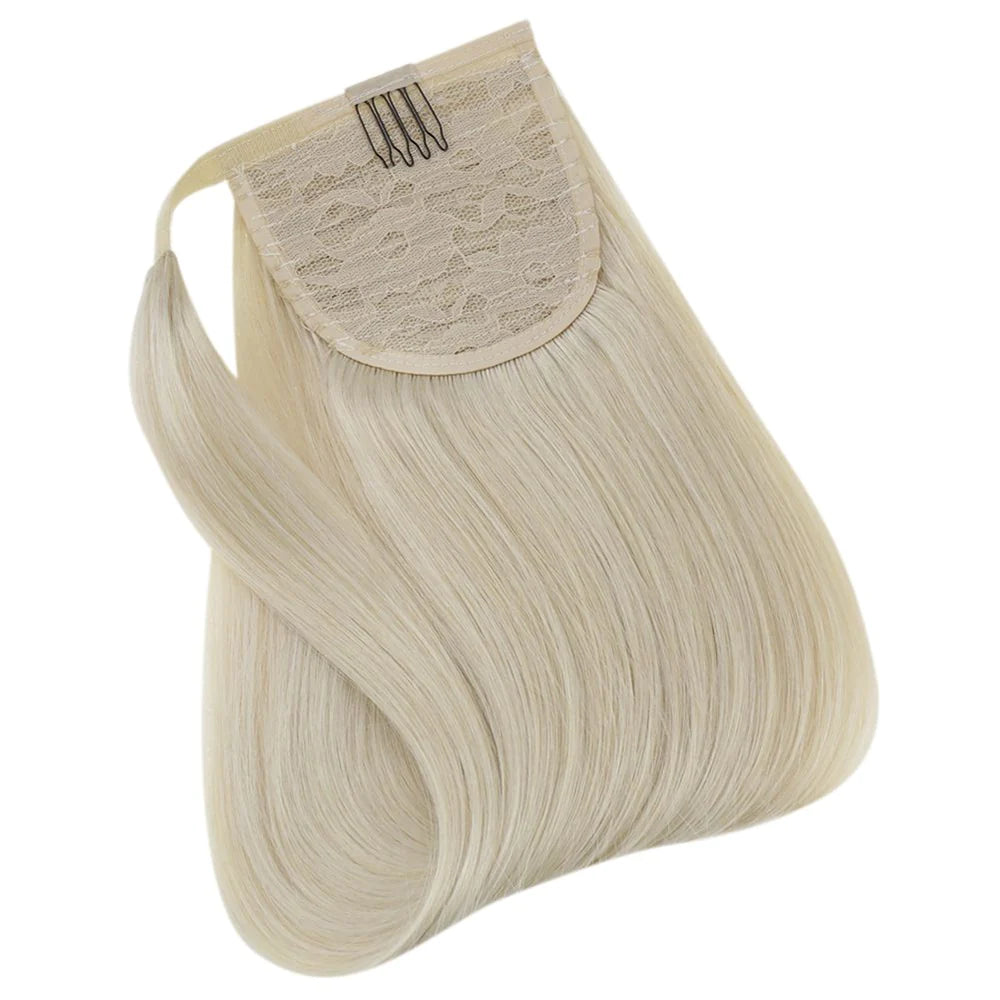 Ponytail Remy Human Hair Extensions Straight Blonde Color