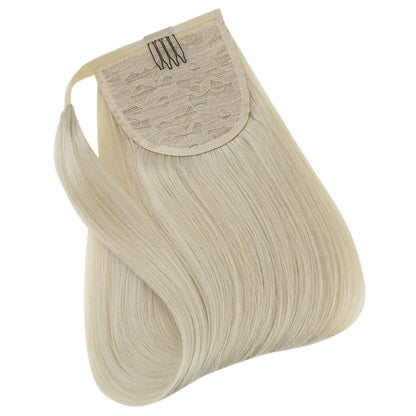 Ponytail Remy Human Hair Extensions Straight Blonde Color