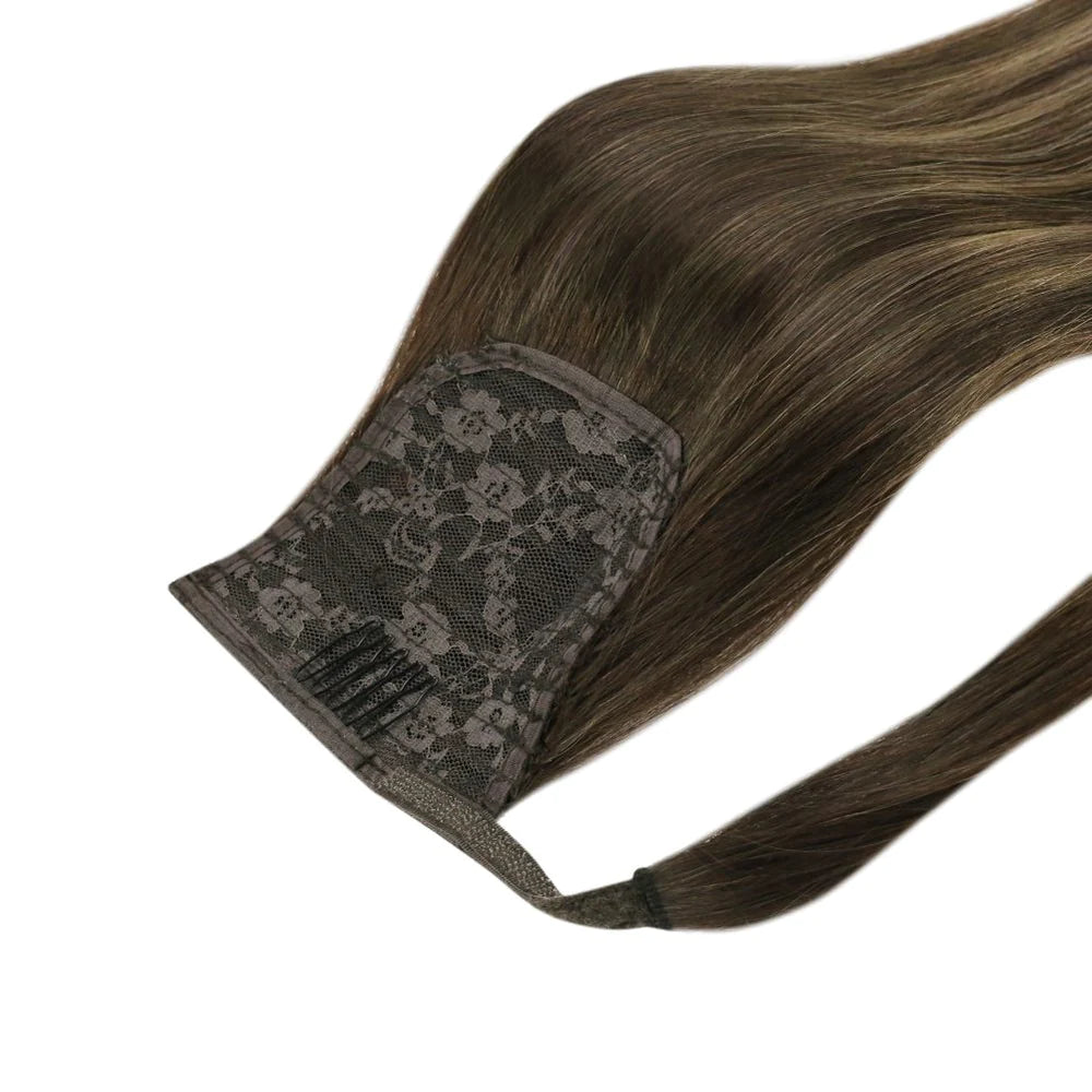 Ponytail Remy Human Hair Extensions Straight Balayage Color