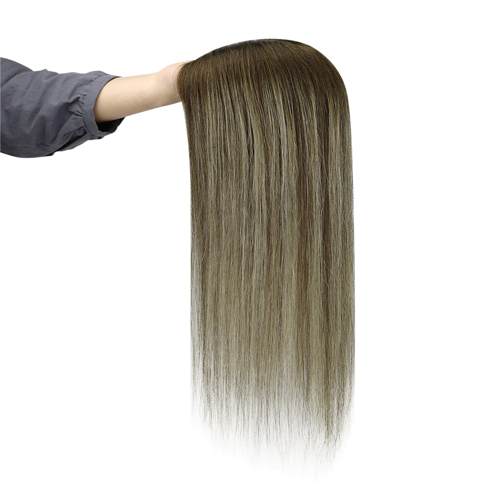 Topper Mono Base Remy Human Hair Straight Balayage Color