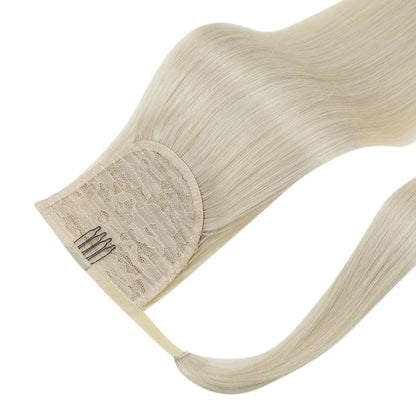 Ponytail Remy Human Hair Extensions Straight Blonde Color