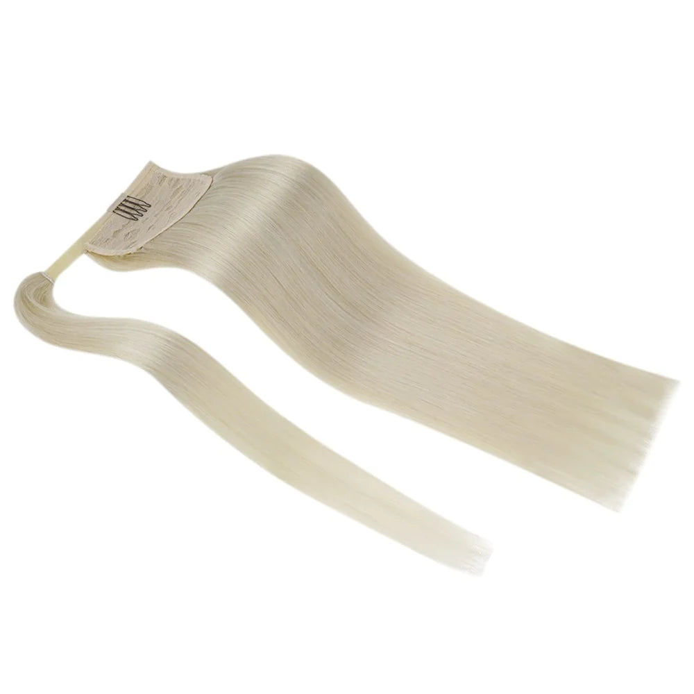 Ponytail Remy Human Hair Extensions Straight Blonde Color